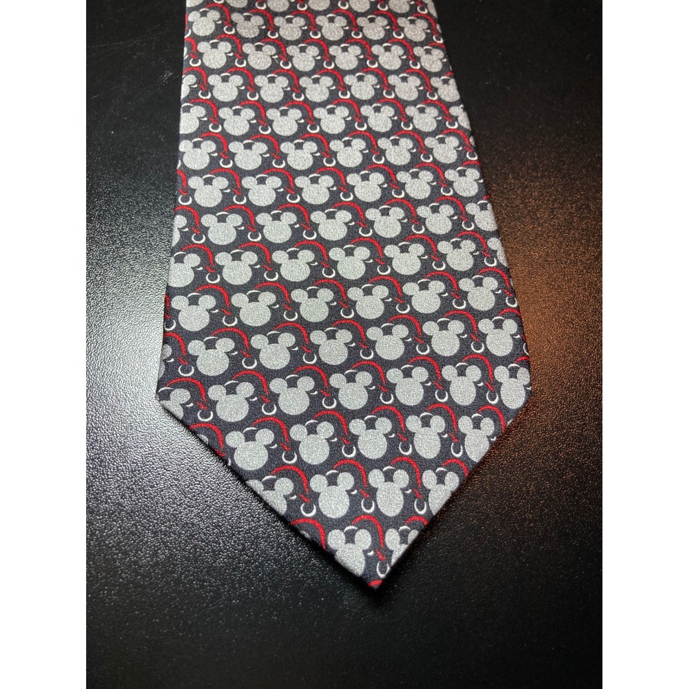 Disney Store Mickey Mouse Silk Tie Mens Black Grey Red Hand Made RN 73469 - Picture 2 of 6